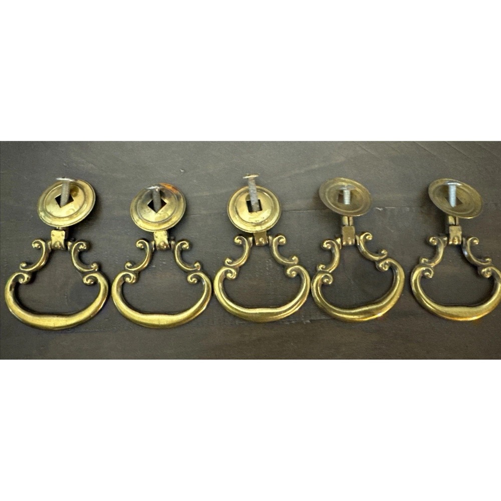 Vintage KBC Brass Plated Drawer Cabinet Pulls 2" Lot Of 5 60's And 70's‎